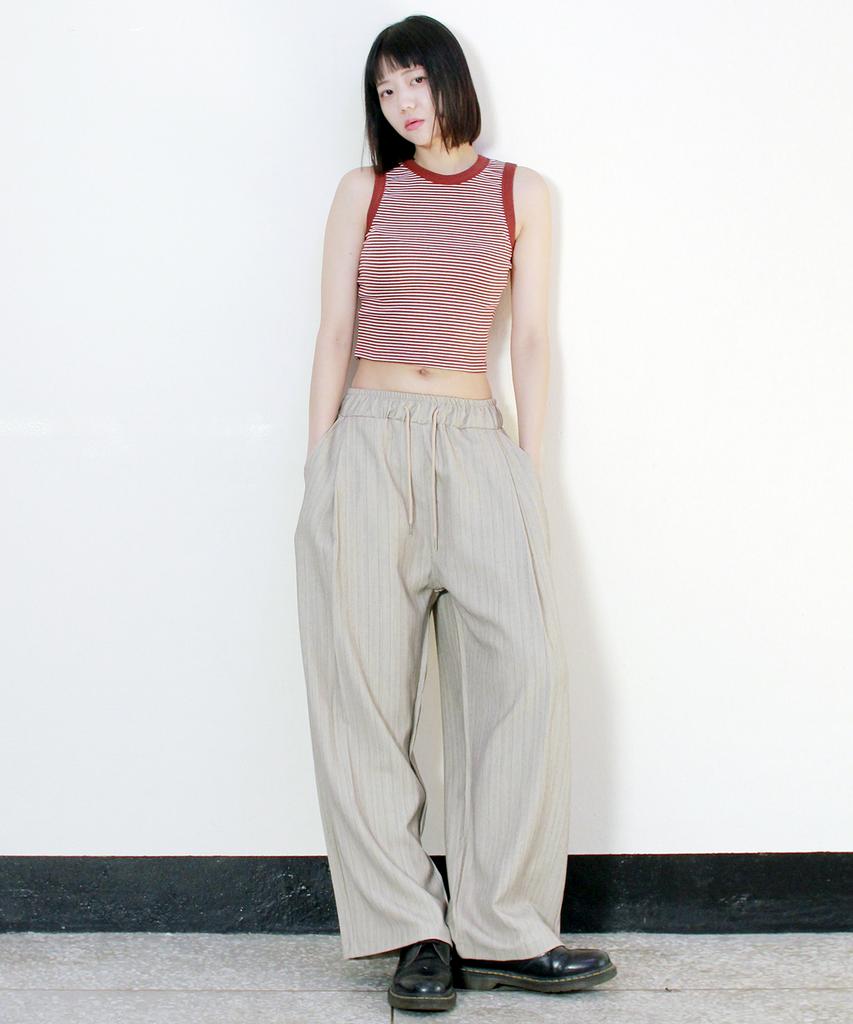 Deumakeu Side One-Pleat Stripe Real Wide Pants Beige (Spring/Summer Ver.)