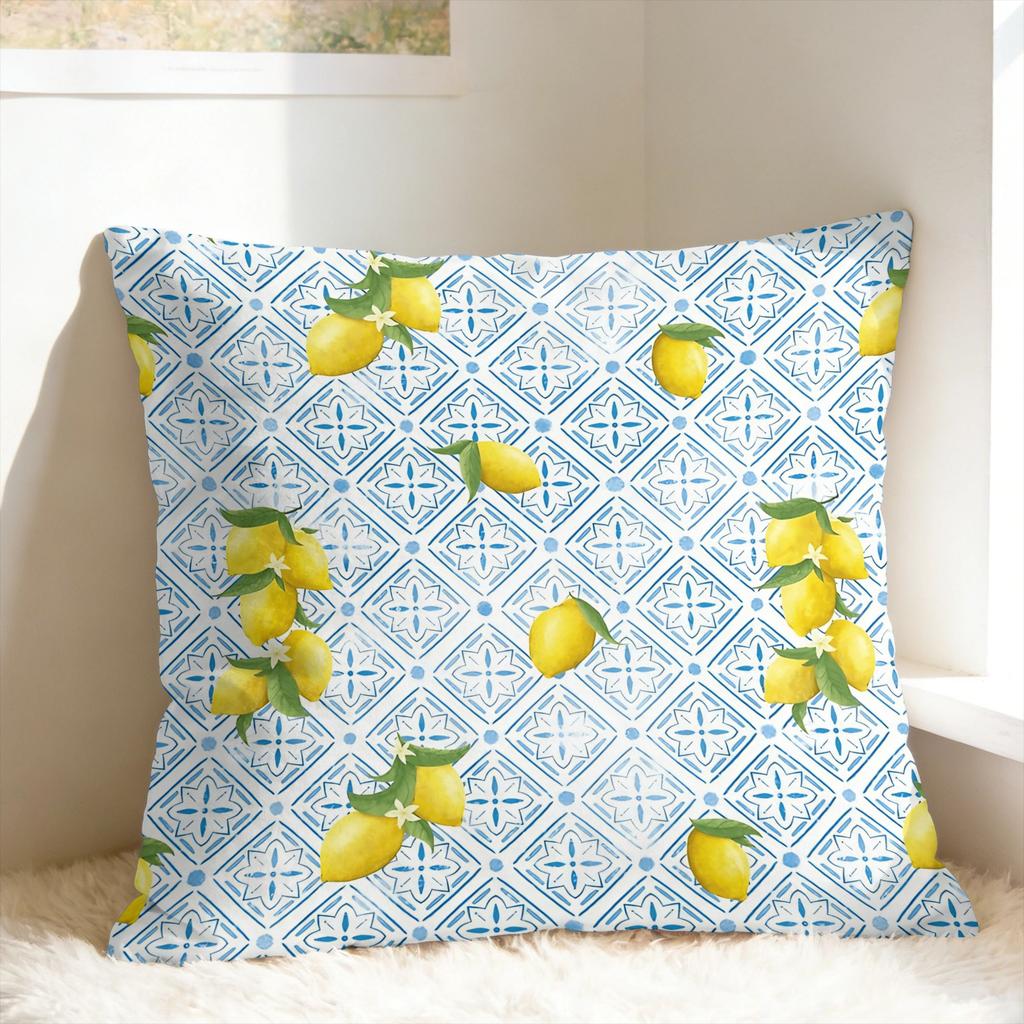 Lemon and Blue Pattern Pillow Case Soft Pillow Cover For Sofa Car Home Decor Novelty Cushion Cover