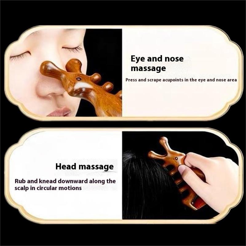 Holz Massagekammkopf Meridian Kopfhautkämme Gesicht Augen Schulter Nacken Schabbehandlung Haarausfall Antistatisch Breit gezahnter Kamm