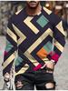 Vintage T-Shirt for Men Patchwork Grid Graphic T Shirts 3D Print Long Sleeve Tee Oversized Man Clothing Tops Creative Clothing