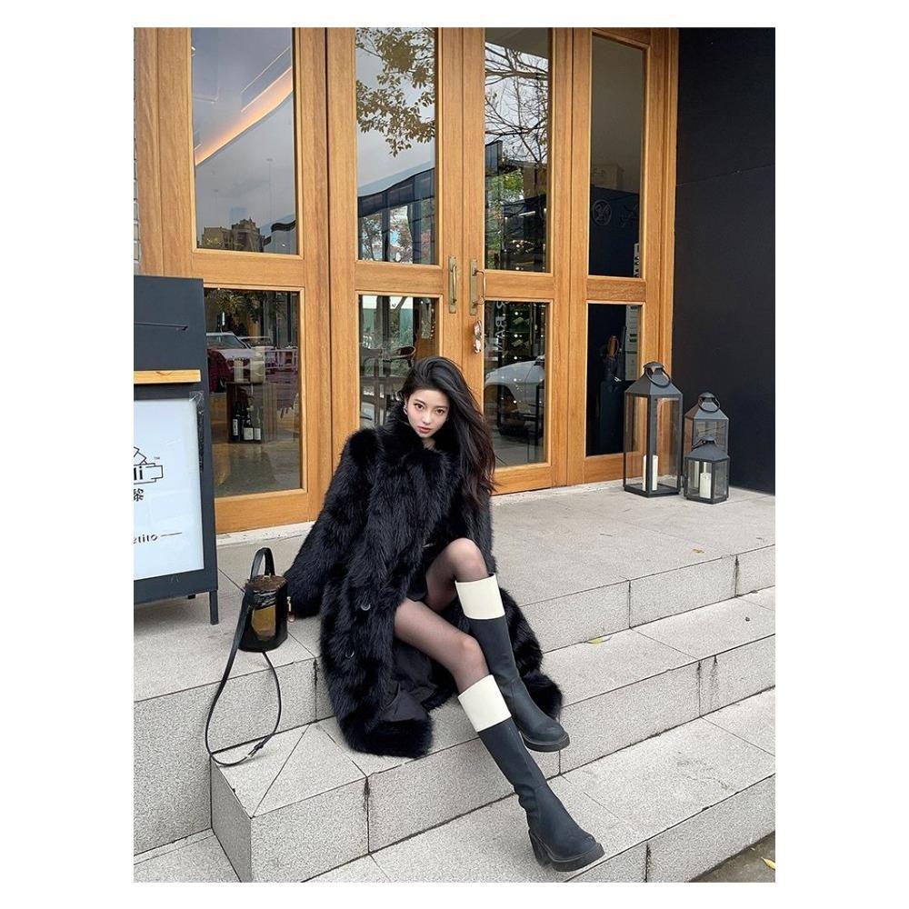 Nový vysoce kvalitní kabát z imitace liščí kožešiny, tmavá řada, středně dlouhý, silný, ekologický kabát z umělé kožešiny, bavlněný kabát pro ženy