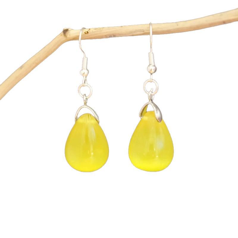 Silver Teardrop Earrings with Natural Green Cat's Eye Stone Agate