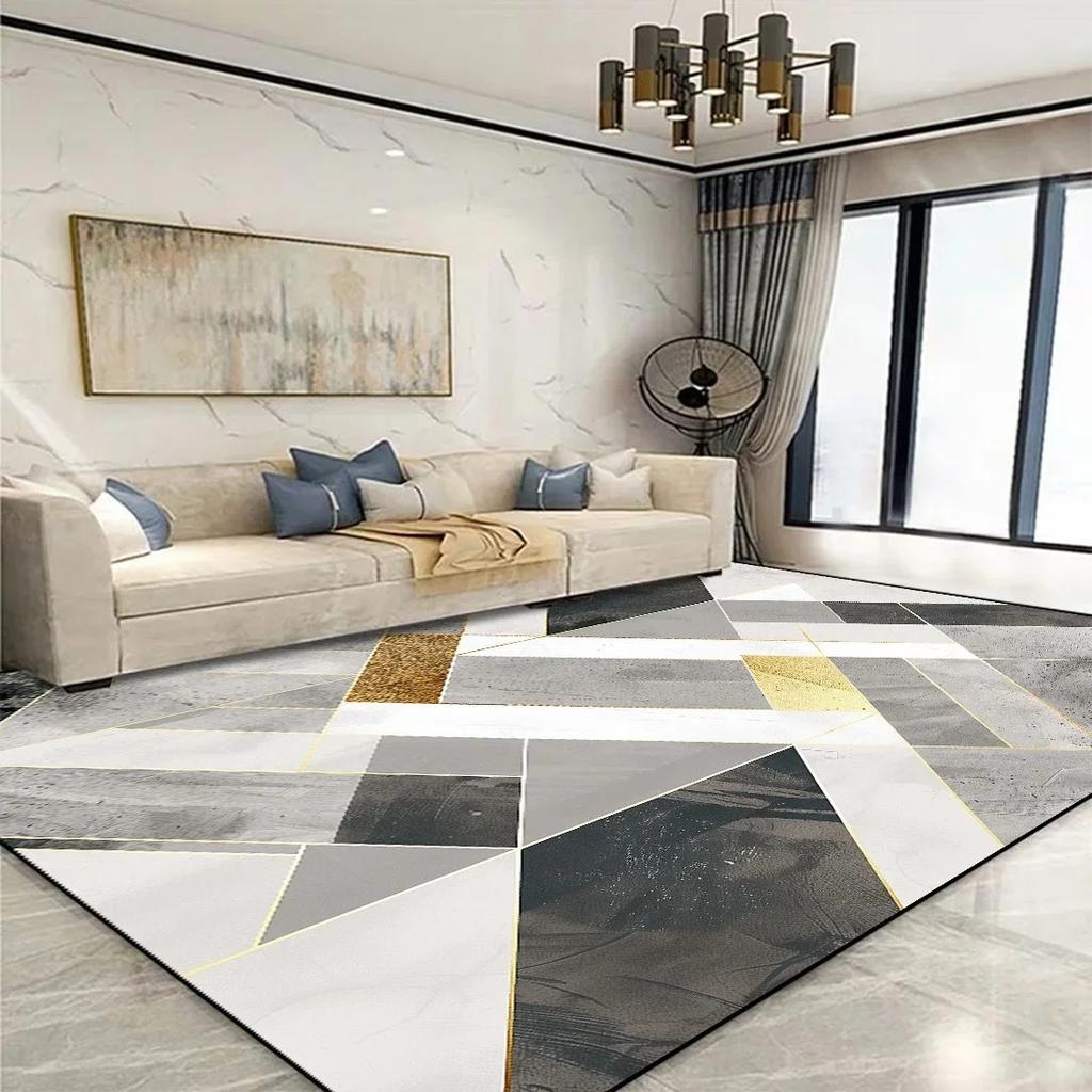 Tappeto Geometrico Dorato Chic Tappeto Moderno Elegante per Soggiorno Area Spaziosa Tappetino Morbido Antiscivolo Decorazione Divano per Camera da Letto