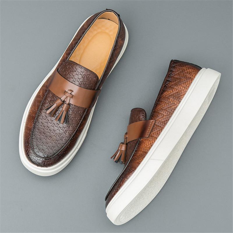 New Luxury Designer Men's Knit Pattern Tassels Loafter Leisure Platform Shoes Male Walking Dress Wedding Footwear Zapatos Hombre