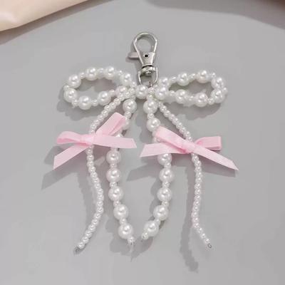 2025 New Korean Fashion Sweet Pearl Bow Keychain Heart Pendant Keyring Y2K Ins Aesthetic Holder for Girl Bag Pendant Accessories