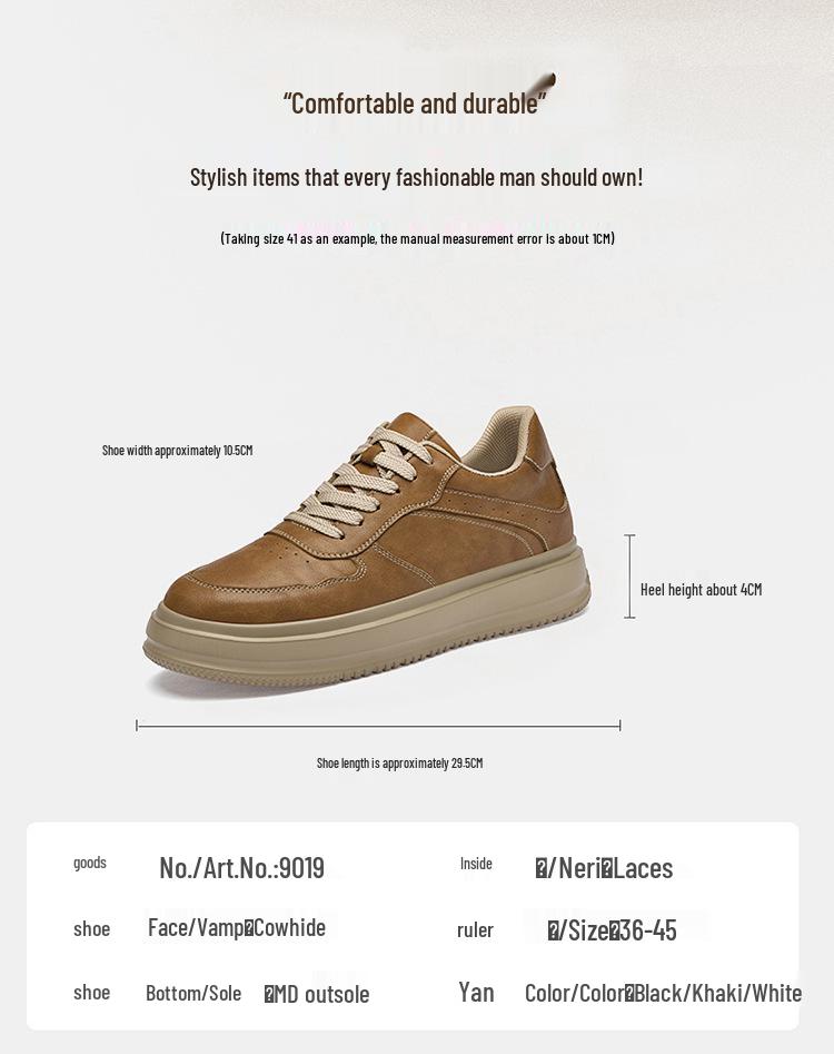 Men's Height-Boosting Workwear Platform Shoes - 8CM Thick Sole, Casual Sports Style, Invisible Lift 6CM