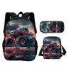 Monster Jam Backpack Pencil Box Shoulder Bag 3Pcs Set Cartoon Printed New Trendy Student School Best Campus Companion