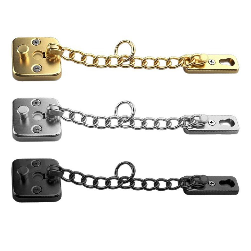 Polished stainless steel door chain lock with door bolt and inclusive installation accessories for home security