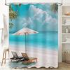 Beach Umbrella and Lounge Chairs On White Sand with Turquoise Sea and Blue Sky Shower Curtain for  Decor Waterproof  Durable