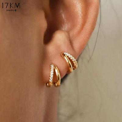 17KM Fashion Gold Color Zircon Hoop Earrings for Women Boho  Geometric Statement Earrings Jewelry Gifts 2025