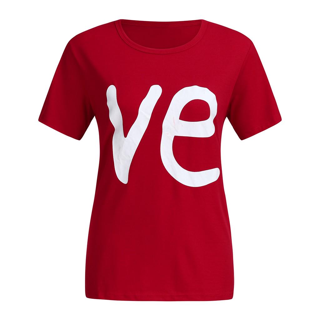 Women Couples Lover Short Sleeve  Love Letter Print T Shirts Tops Blouses