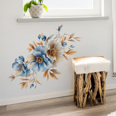 Wandaufkleber mit Blumenmotiv, Blau