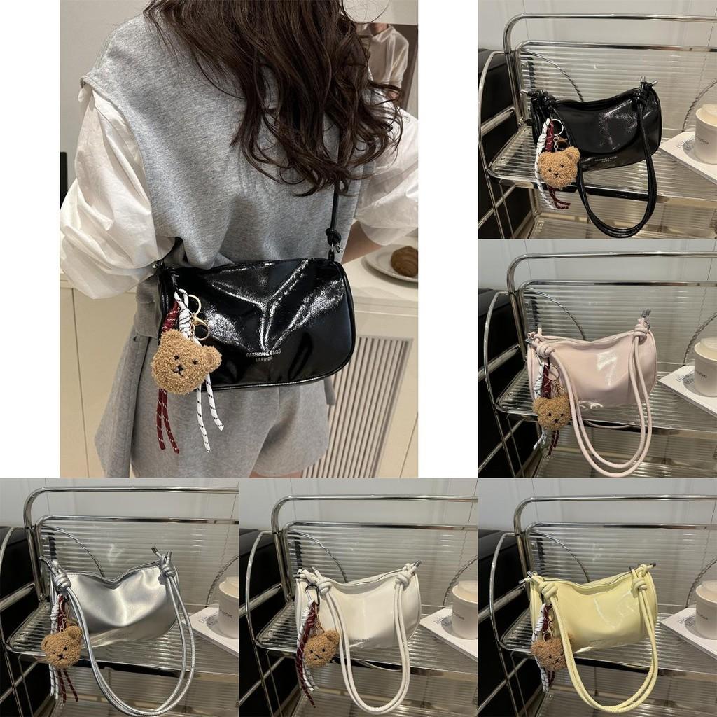 Color Solid Minimalist Letter Printed Women Casual Shoulder Bag With Pendant