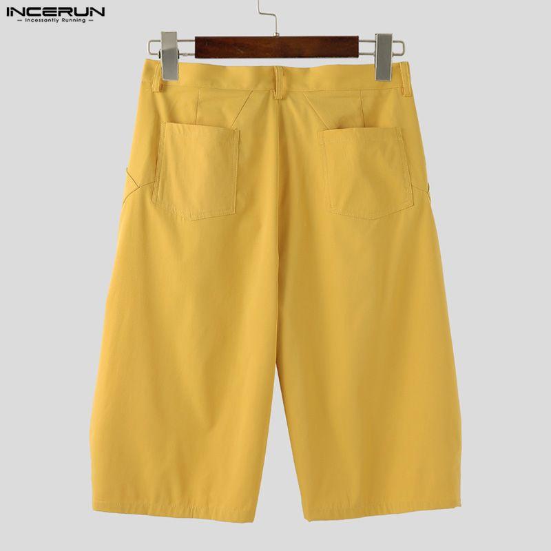 INCERUN Men Zipper Up Waist Pockets Casual Loose Cropped Pants Capri