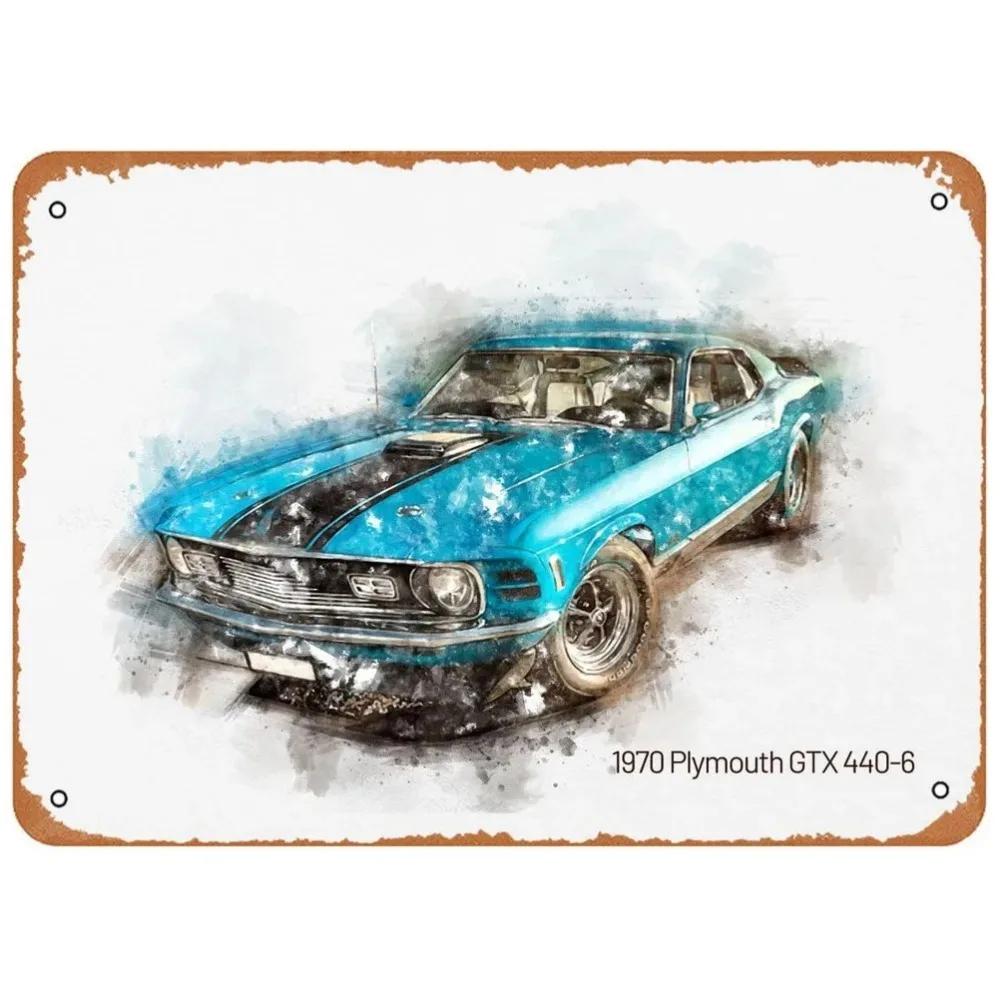 Vintage Classic Car Metal Tin Signs Mustang GT Posters Plate Wall Decor for Garage Bars Man Cave Cafe Clubs Retro Posters