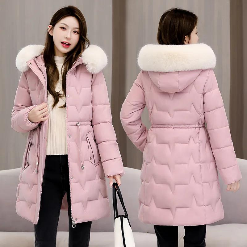 Winter Women Parka Fur Hooded Jackets Thicken Warm Cotton-padded Puffer Coat Casual Long Parkas Clothes Loose Outerwear