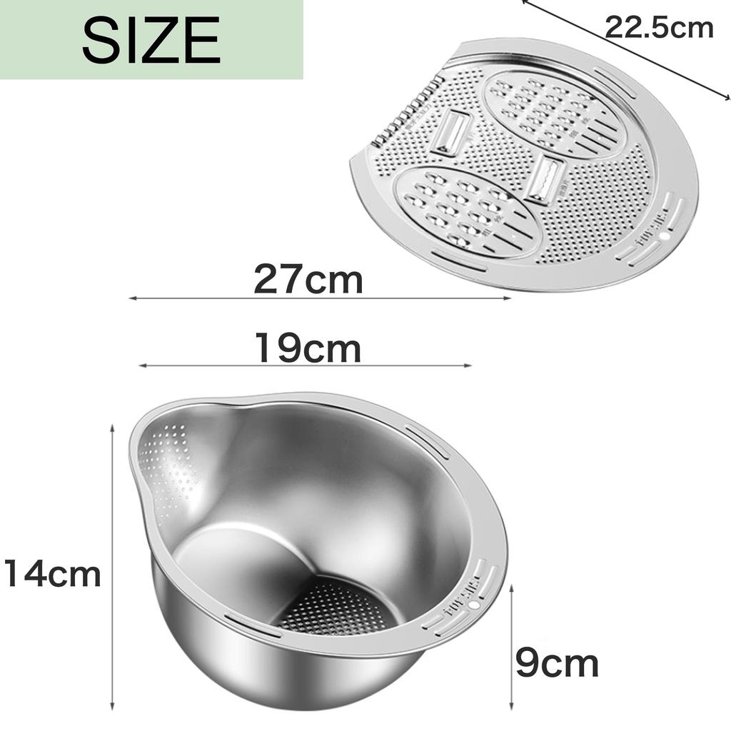Asdays Rice Strainer, Large Capacity, 304 Stainless Steel, for Slicing, Shredding, and Wavy Rice, with Draining Functions (Colander and Grater)