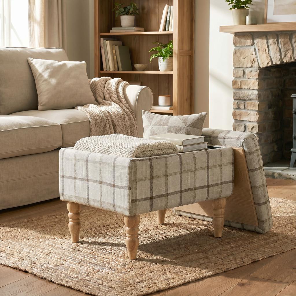 Linen Fabric Upholstered Footstool Rectangular Storage Stool With Removable Top Padded Seat And Hidden Space Brown