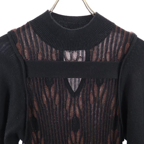 PUBLIC TOKYO Overall Handle Long Sleeve Wool Blend Knit Long Dress Women Used