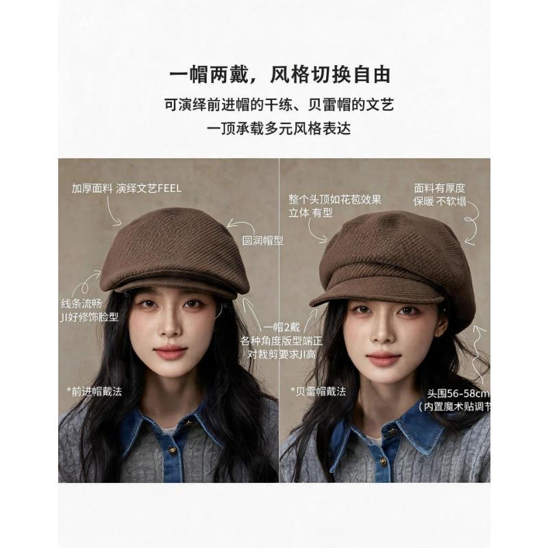 Women S Large Size Face Slimming Baseball Newsboy Cap Korean Style Casual Autumn Winter Hat