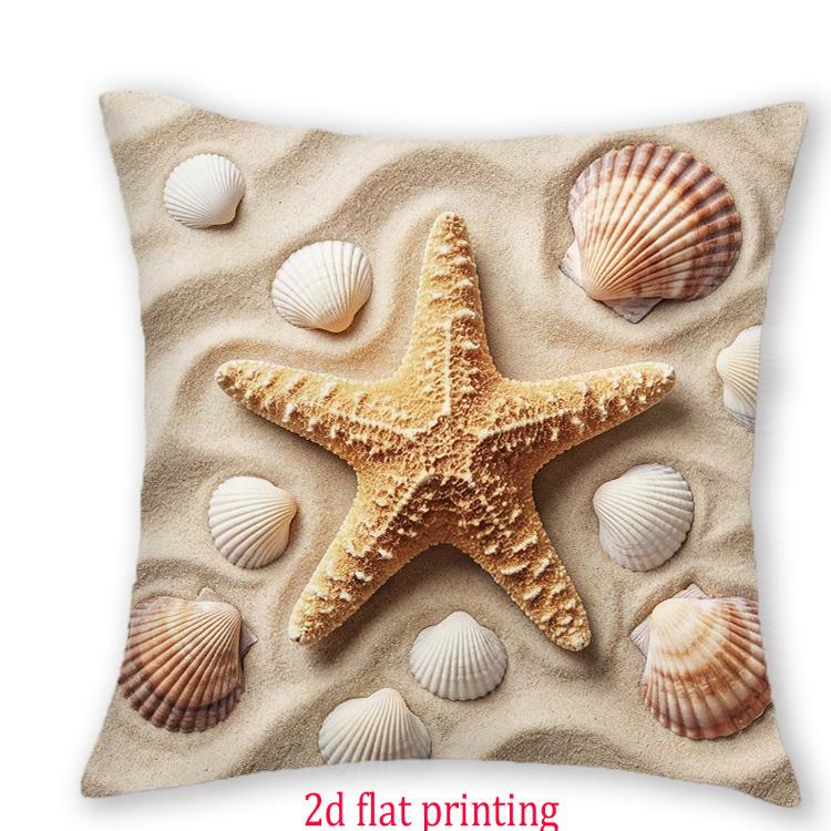 1/4pcs Coastal Beach Throw Pillow Covers with Starfish Seashell Sailboat Nautical Summer Ocean Home Decor Cushion cover