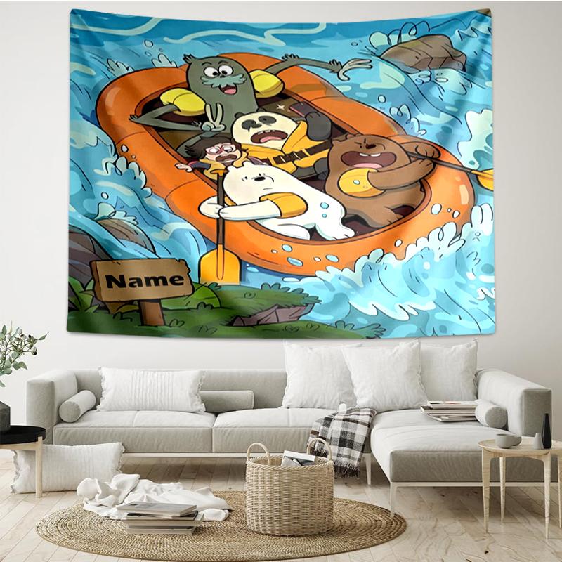 Custom Name We Bare Bears Print Tapestry, Backdrop, Easy Setup, Ideal for Bedroom, Office & Living Room, with Aesthetic Wall Hanging Decor.
