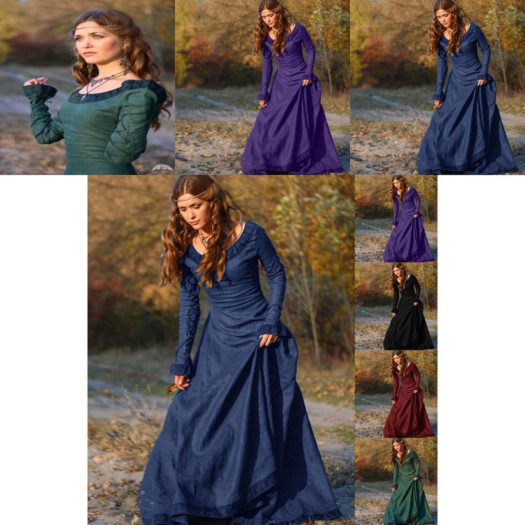 Stylish Long Sleeve Medieval Dress For Women Featuring Flared Sleeves For Halloween