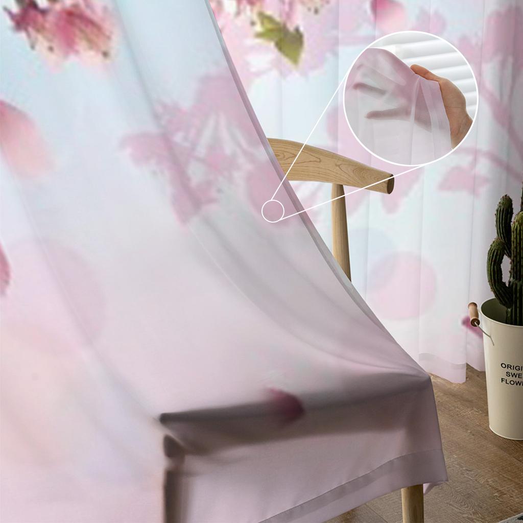 Sakura Blossom Japanese Cherry Tree Chiffon Sheer Curtains for Living Room Bedroom Window Curtain Voiles Tulle Cortinas