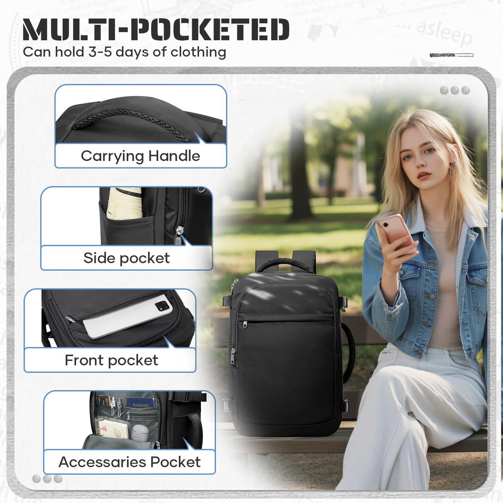 Cabin Bag Underseat Travel Backpack, Women Mens Outdoor Backpack with Vacuum Bags Pump Carry-on Backpack, Cabin Luggage 40x30x20