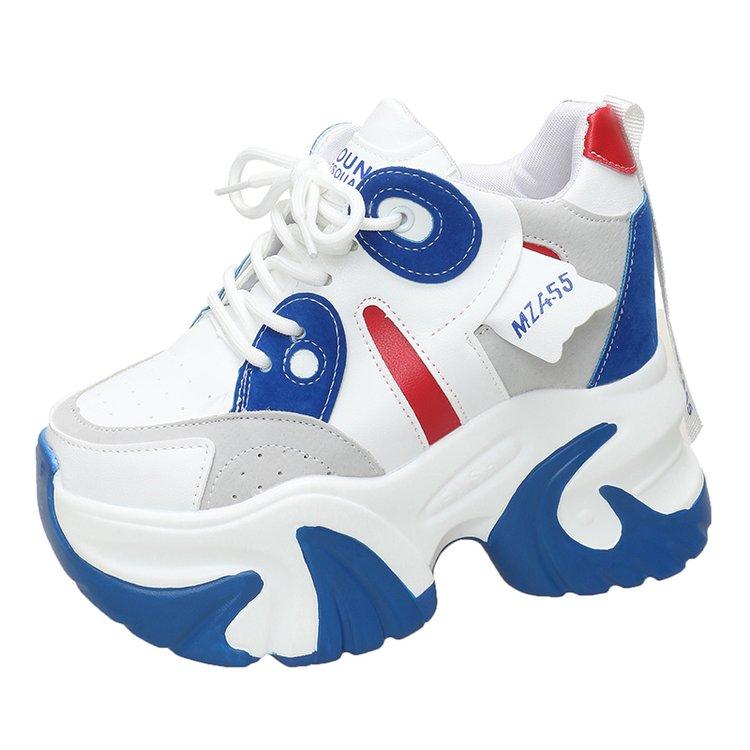 

2024 новые белые массивные кроссовки женские весна-осень толстая подошва папины туфли женские модные кроссовки из искусственной кожи на платформе женские 34 синий