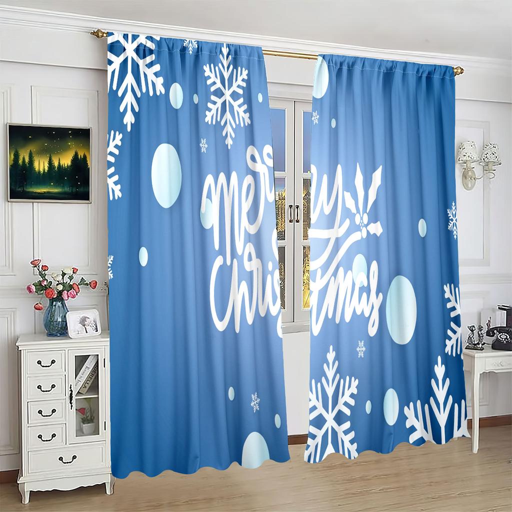 2 sztuki - Zimowa dekoracja świąteczna Zasłony z nadrukiem Wesołych Świąt do sypialni, salonów, gabinetów, przestrzeni prywatnych