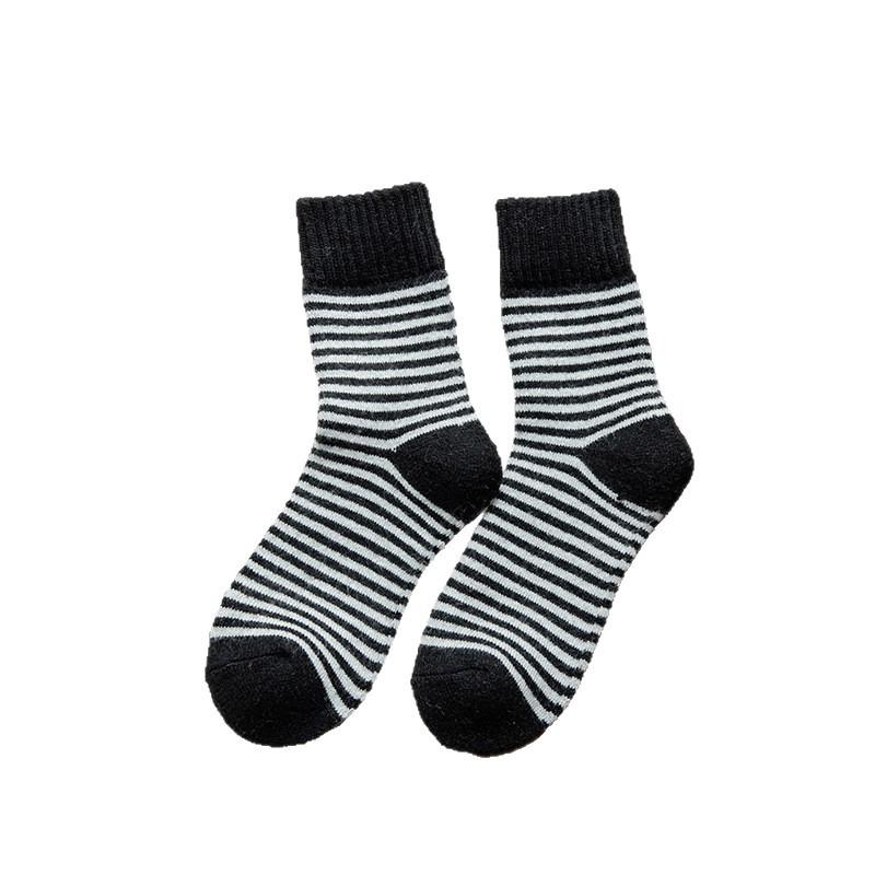 Women's Autumn-Winter Plus Velvet Thickened Mid-Calf Striped Terry Socks - Warm, Cold-Resistant Sleep Socks.