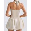 Women's Summer Pleated Backless Sexy Lace Up One Line Neck Princess Dress