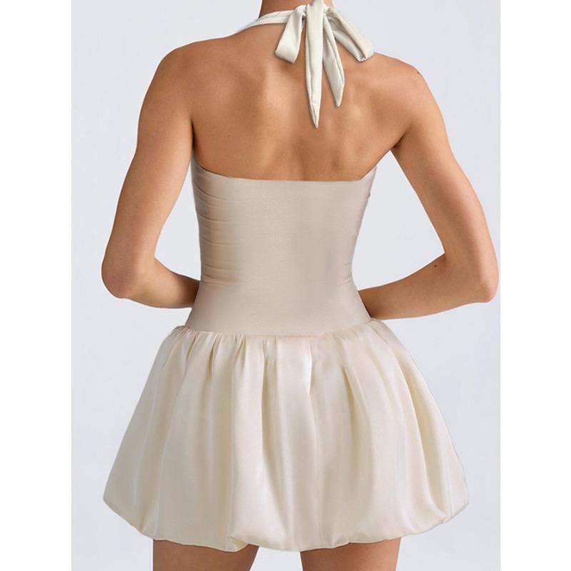 Women's Summer Pleated Backless Sexy Lace Up One Line Neck Princess Dress