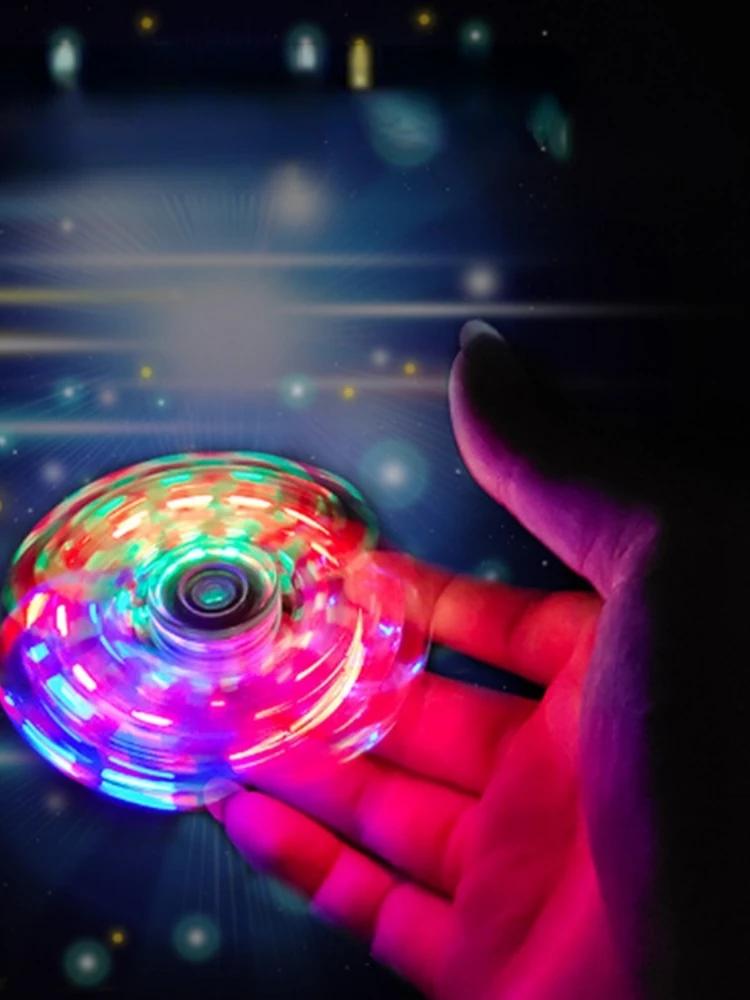 Hand Cranked Gyroscope Crystal Illuminated Led Light Fidget Spinner Night Light Edc Stress Reducing Toy Power Gyroscope