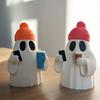 Halloween Ghost Figurine Cute Ghost Holding Phone And Cup Statue Small Ghost Tabletop Ornament for Halloween Home Decor