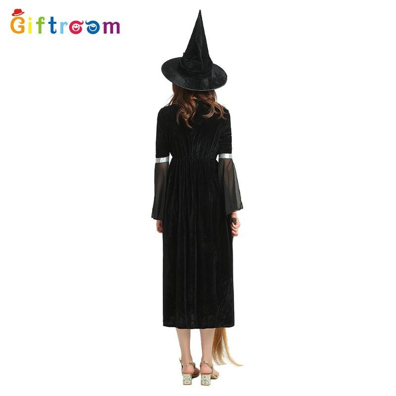 Halloween Adult Dress Up Flannel Black Witch Witch Suit Stage Costume