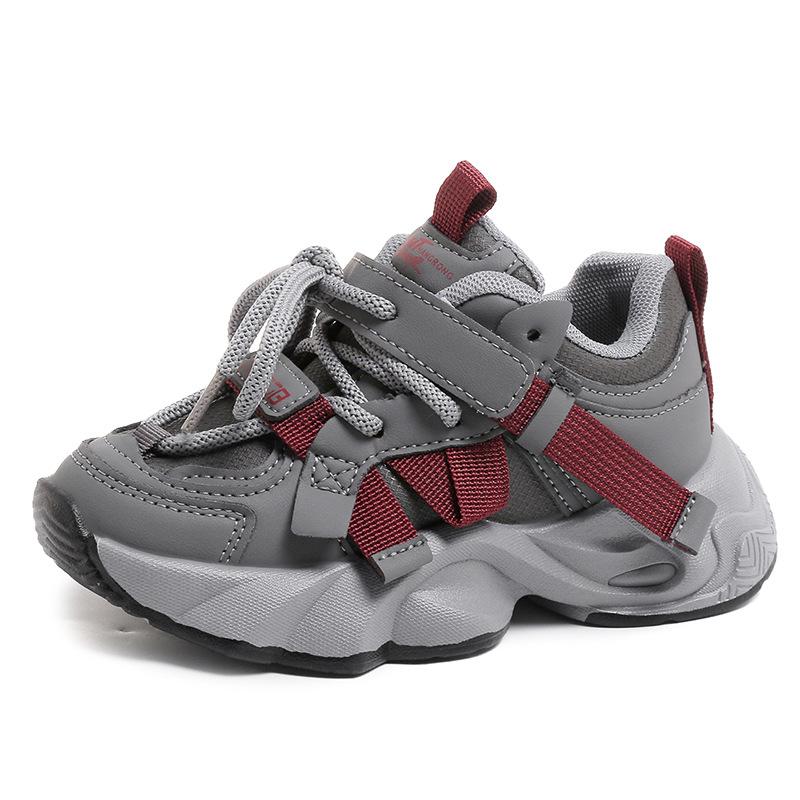 Girls' leather sneakers lace-up 2025 autumn new children's middle-aged and older children's running shoes soft-soled boys' single shoes trend