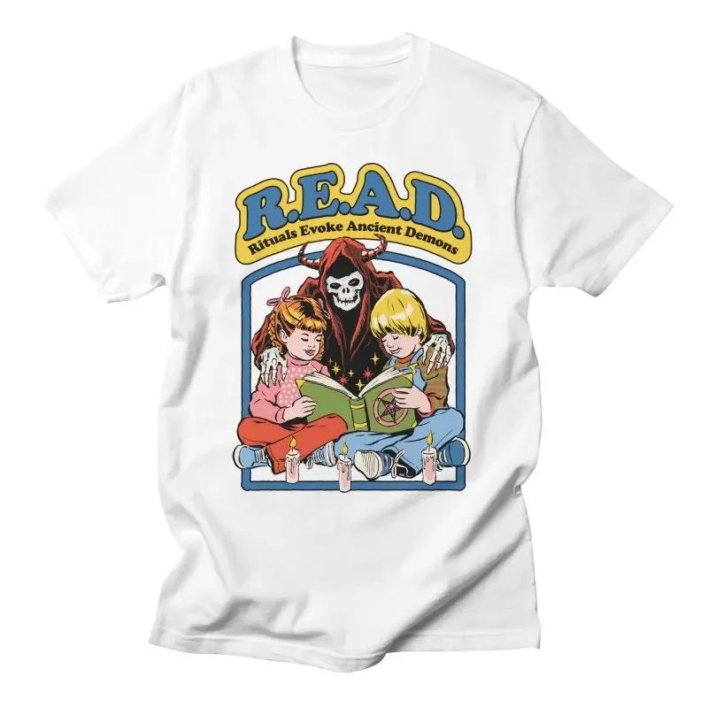 Tshirts Women Men Vintage Novelty Tops Tees Satanist Horror Death Reaper T Shirt Lets Demons Satan Scary Cartoon Graphic