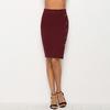 Lady Solid Color Wine Red Bodycon Skirt Button Slim Mini Skirts