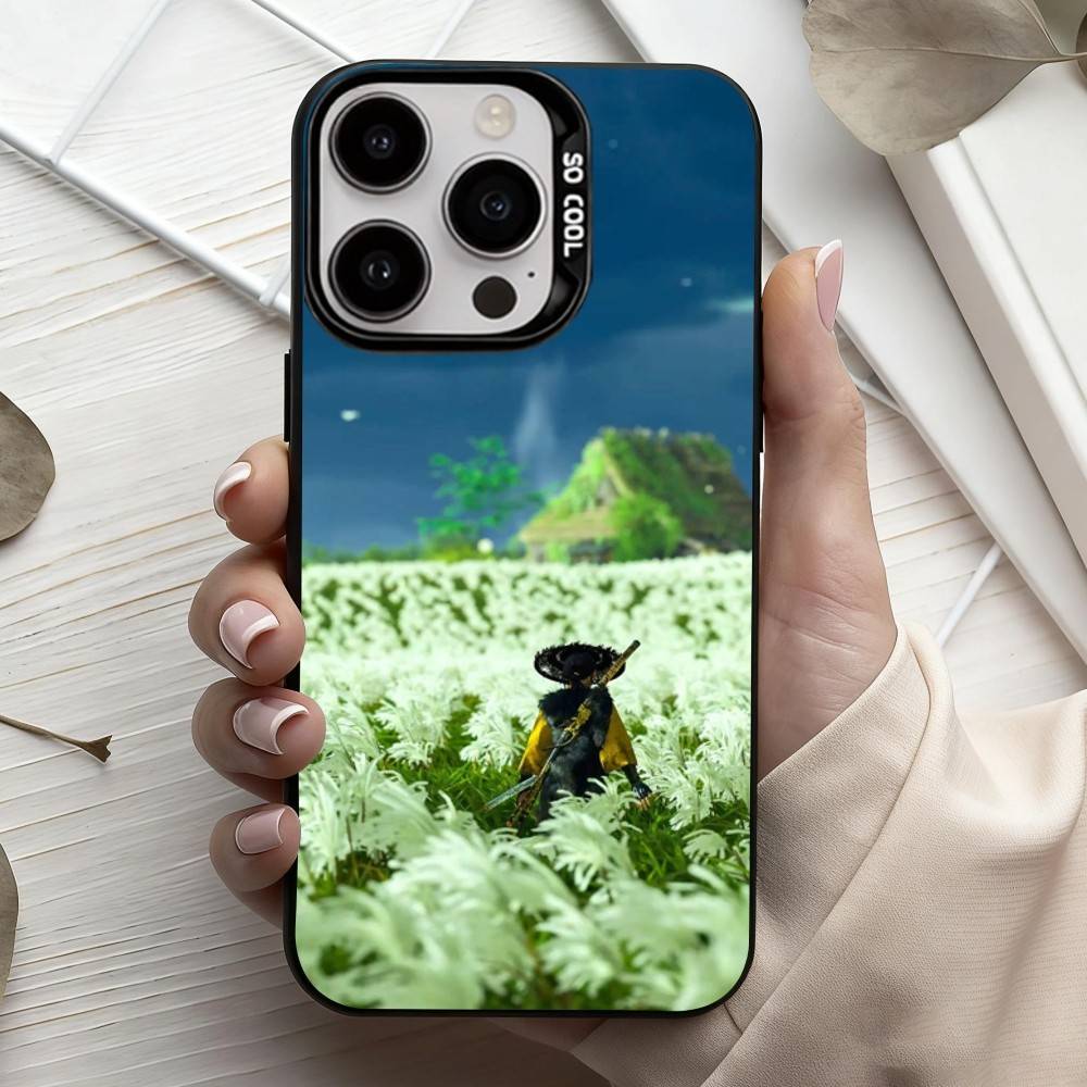Game G-Ghost Of Y-Yotei  Phone Case For iPhone17,16,15,14,13,12,11 Plus,Pro Max Black Candy Silver Plated Cover