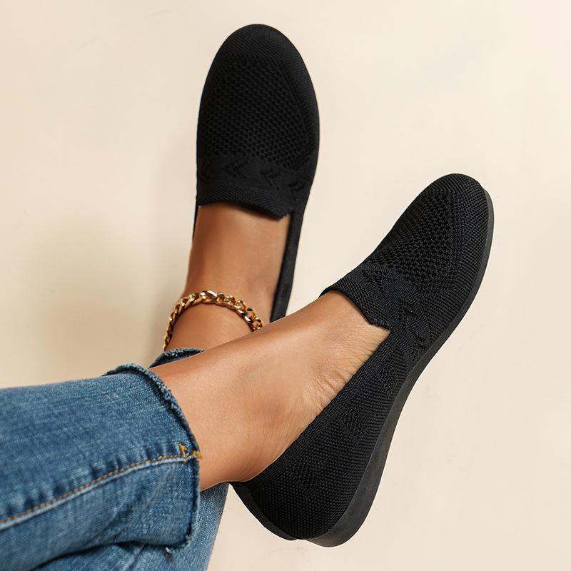 Women's European & American Mesh Flyknit Round Toe Flat Loafers - Casual Low-Cut Flats