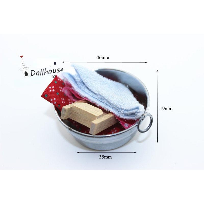 Gnome Accessories, Dollhouse Accessories Miniature Dolls Decorations, Mini Dollhouse Miniature Doll Playset Bathroom Washtub with Washboard Towel Set