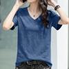 Women's Plus Size Loose Fit Bamboo V-Neck T-Shirt - Solid Color, Short Sleeve, Korean Style, Summer Trend