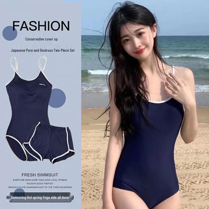 2024 Japanese College Style Two-Piece Women’s Swimsuit: Trendy, Belly-Covering, Sweet, Conservative One-Piece Hot Spring Wear