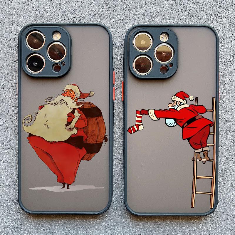 Coques de téléphone de Noël Cartoon de Luxe pour IPhone 11 12 13 Mini Pro Max 14 15 16 Pro Max Plus XS XR X Simple Père Noël Antichoc
