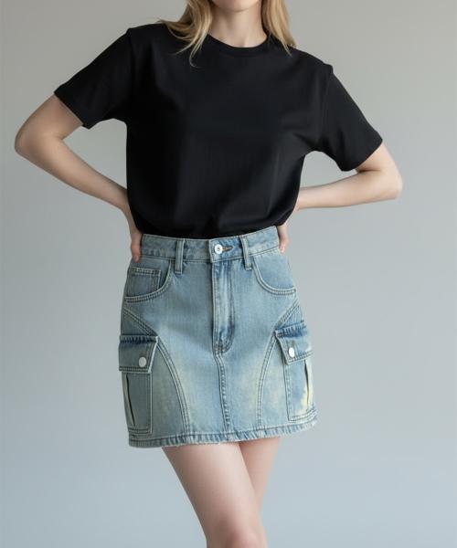 Bonseullipi Addicted Side Pocket Mini Skirt (Blue)