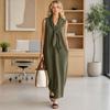 Maxi Abito da Donna con Scollo a V e Nodo sul Davanti, Abito Estivo Senza Maniche Ampio, Casual Fluido da Viaggio Vacanza Lungo con Tasche