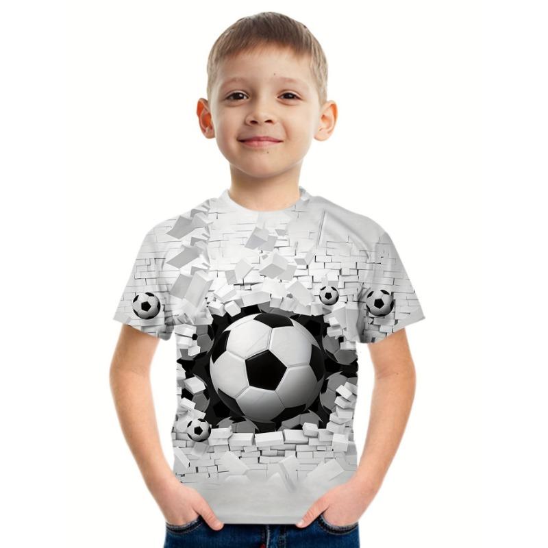 Summer Round Neck 3D Flame Football Printed Top Fashionable Casual Short Sleeved Children's Boy T-shirts