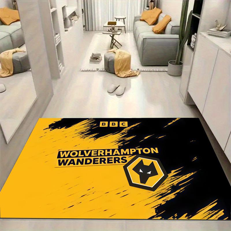 Wolverhampton Wanderers FC Ink Brush WFC Wolf Crest Print Area Rug Premier League Football Floor Carpet Sports Fan Living Room Bedroom Home Decor Mat